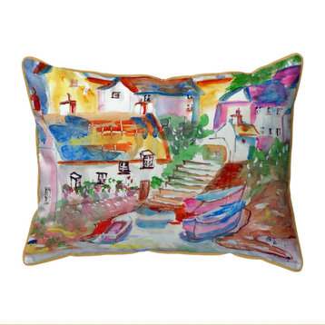 Betsy Drake Boats At Steps Extra Large 20 X 24 Indoor / Outdoor Pillow
