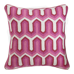 Edgy Crewelwork Pillow Cover - Pink - Decorative Pillows