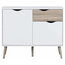 Modern Sideboard, White Finished Wood With Tapered Legs, 2-Door and Drawer