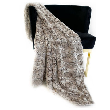 Light Brown Wild Rabbit Faux Fur Luxury Throw Blanket, 102Lx116W California King
