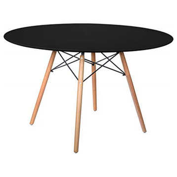 Leisuremod Dover Round Wooden Top Dining Table With Natural Wood Eiffel Base