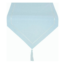 Xia Home Fashions - Melrose Easy Care Cutwork Hemstitch 16"x72" Table Runner, Teal - Table Runners
