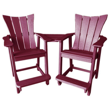 Phat Tommy Poly Balcony Chair Settee, Tall Adirondack Chair Set, Dkred