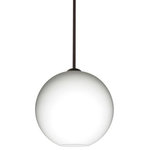 Besa Lighting - Besa Lighting 1TT-COCO1207-BR Coco 12 - One Light Stem Pendant - The globe-shaped Coco is a blown glass with a neutral d�cor and classic shape that blends gracefully into all environments. Our Cocoon glass is a frosted glass with interesting threads of opaque white swirling throughout. This d�cor is full of textured and creates a point of interest to any room. When lit this glass features a dimensional effect from the whites lines that are interlaced at various levels.� The smooth satin finish on the clear outer layer is a result of an extensive etching process, with the texture of the subtle brushing. This blown glass is handcrafted by a skilled artisan, utilizing century-old techniques passed down from generation to generation. Each piece of this d�cor has its own artistic nature that can be individually appreciated The stem pendant fixture is equipped with an adjustable telescoping section, 4 connectable stem sections (3", 6", 12", and 18") and low Profile flat monopoint canopy. These stylish and functional luminaries are offered in a beautiful Satin Nickel finish.  No. of Rods: 4  Canopy Included: TRUE  Shade Included: TRUE  Cord Length: 120.00  Canopy Diameter: 5 x 5 x 0 Rod Length(s): 18.00Coco 12 One Light Stem Pendant Bronze Opal Matte GlassUL: Suitable for damp locations, *Energy Star Qualified: n/a  *ADA Certified: n/a  *Number of Lights: Lamp: 1-*Wattage:60w Medium base bulb(s) *Bulb Included:No *Bulb Type:Medium base *Finish Type:Bronze