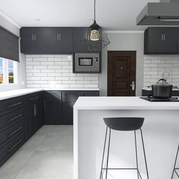 Contemporary (Grey Scale) Kitchen and Dining After