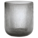 blomus - Ven Hurricane Lamp Candle Holder Large, Smoke Glass - The blomus VEN Hurricane Lamp Candle Holder Large is a mouth blown, colored glass design handcrafted by experienced glassblowers.� The small dimensional tolerances in the shape and the bubbles, typical of a hand blown glass body, make the glass object unique. Candle not included.� Mix and match the three sizes and two colors of VEN Hurricanes. 7.9" x 6.9" diameter / 20cm x 17.5cm Candle not included. Ridges in the glass create a spectacular light show. Mouth blown colored glass in Smoke (charcoal) or Coffee (brown).