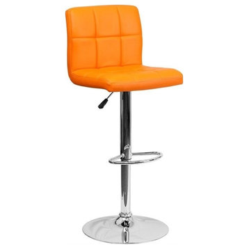 Flash Furniture 25.25"-34" Adjustable Swivel Quilted Vinyl Bar Stool in Orange