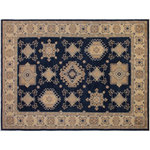 Bareens Designer Rugs - Shabby Chic Ziegler Bernarda Blue Beige Hand-Knotted Wool Rug - 10'0'' x 13'5'' - Enhance the ambiance of your home with this magnificent Persian-influenced Turkish hand-knotted rug made by skilled artisans capable of creating the most exceptional vegetable dyes and hand-spun wool. This exquisite handmade rug is a one-of-a-kind Peshawar Kafkaz, otherwise identified as Chobi, Chobi Peshawar, Oushak, or Ziegler rug. These handmade rugs are crafted in Pakistan utilizing superior-quality wool imported from Australia, New Zealand, and Korea in two types of weaves: the Persian weave and the Mori weave. This rug is meticulously crafted by hand using the finest natural vegetable dyes extracted from local plants. The artisans use a blend of hand-spun local and fine merino wool, resulting in a rug with a compelling texture, higher lanolin content, and longer staple. The artisans occasionally incorporate natural or artificial silk into the pile to enhance specific motifs. The finished product is an awe-inspiring execution of flawless design and an understated palette that exudes elegance.