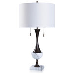 StyleCraft - Gemma Oiled Bronze and Solid White Marble Table Lamp White Shade - Elegant and classy, the StyleCraft Gemma oiled bronze and solid white table lamp adds a luxurious aura to any space it occupies. Made from a dazzling blend of steel metal and marble accents, this lamp fits perfectly within most contemporary-styled design schemes. Use this plug-in table lamp to add warm light to your living room, bedroom or hallway space.