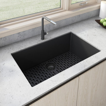 30-inch inch Granite Composite Undermount Sink - Midnight Black - RVG2030BK