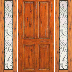Door with Two Sidelites Exterior Prehung Knotty Alder, 4-Panel - Front Doors
