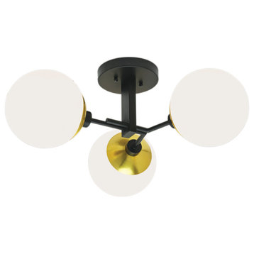 Triple Play Flush Mount, Matte Black With Polished Brass