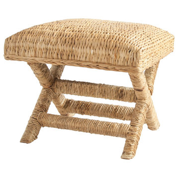 Wood and Woven Water Hyacinth Stool