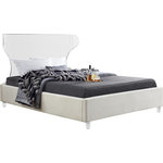 Meridian Furniture - Ghost Velvet Upholstered Bed, Cream, Full - There's nothing scary about the Ghost cream velvet full size bed, with its plush cushioned and upholstered side rails and footboard. A curved transparent acrylic headboard allows you to situate it in front of a window without blocking the view, and matching acrylic legs offer a beautiful contemporary appearance. This bed has a complete set of slats included for your convenience, so you won't need to purchase a box spring.