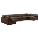 Meridian Furniture - Indulge Upholstered Modular U-Shaped Sectional, Brown, 7-Piece: 5 Armless Chair, 2 Corner Chair, Down Stuffed Velvet - Experience ultimate comfort and style with our brown velvet Indulge Sectional. The luxurious velvet will elevate the aesthetic of any room. This sofa provides ample space for you to relax while its modular build offers the option of unlimited configurations. Whether you're looking to add a stylish element to your living room or a comfortable seating option to your bedroom, this sofa is the perfect choice.