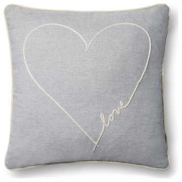 Ellen DeGeneres Crafted by Loloi In/out Love Heart Gray Pillow 18"x18", Down/Fea