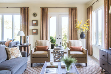 Living room - large contemporary carpeted living room idea in Austin with a tv stand