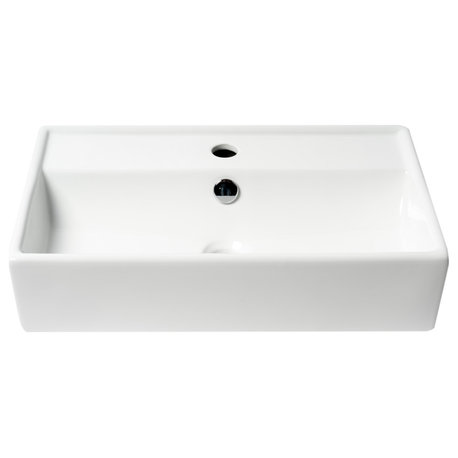 White 22" Rectangular Wall Mounted Ceramic Sink With Faucet Hole