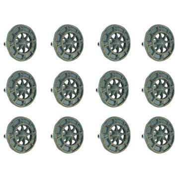 Set of 12 Verdigris Green Cast Iron Compass Rose Drawer Pull Knobs Cabinet Hard