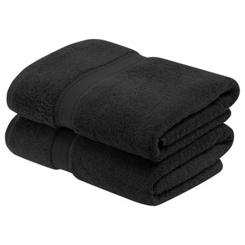 Luxury Solid Soft Hand Bath Bathroom Towel Set, 2 Piece Bath Towel, Black