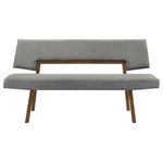 Armen Living - Channell Wood Dining Bench, Walnut Finish With Charcoal Fabric - Bring comfort and elegance to your dining area with our Channell Upholstered Wood Dining Bench. The chic and elegant dining, bedroom, or entryway bench presents the perfect blend of style and functionality. It features an upholstered back and seat for a neatly tailored and inviting profile. The wooden frame and angled legs add stunning detail and a dose of elegance to our dining bench, its back opening allows for breathability. Its practical and stylish design includes a padded back and seat to effortlessly adapt and offer a comfortable seat in your dining room, living space, kitchen, or entryway. Mindfully crafted from rubberwood, our bench remains durable and easy to maintain to ensure years of use. Measuring 63 inches wide, this bench easily seats up to 3. The Channel Wood Dining Bench is available in your choice of walnut finish with charcoal, blue, and orange fabric or black finish with charcoal fabric to best suit your need and preferences.