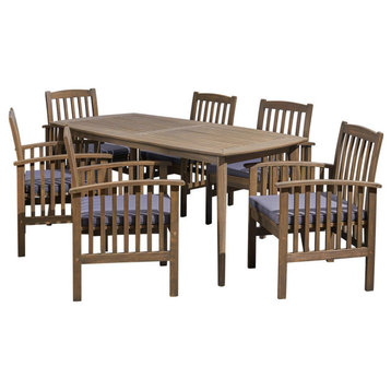 GDF Studio Alma Outdoor 6-Seater 71" Acacia Dining Set With Straight Legs, Gray