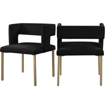 The Verve Dining Chair, Set of 2, Black Velvet, Brushed Gold Iron Legs
