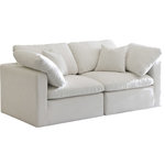 Meridian Furniture - Plush Velvet / Down Standard Comfort Modular Sofa, Cream, 2-Piece: 2 Corner Chair - No matter how big or little the size of your gang, they can all find their sweet spot when you choose pieces from the Plush collection to build your ideal seating group. Choose this individual Plush piece or pair multiple pieces together to get the custom look everyone will love. The soft cream velvet material is soft and welcoming to the touch, and the set's cushions are overstuffed with a down and feather blend to provide ample support for tired bodies.