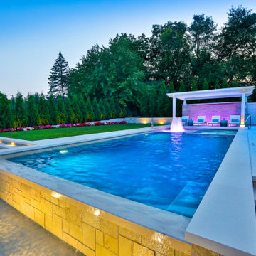 Hinsdale, IL Rectilinear Pool with Hot Tub Inside and Infinity Edge