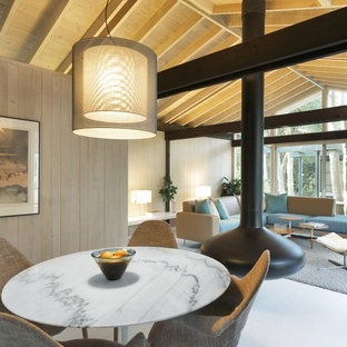 Idéer för att renovera en funkis matplats, med en hängande öppen spis