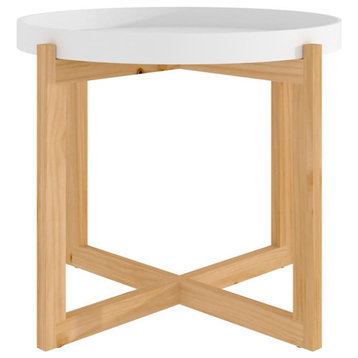 vidaXL Coffee Table Round End Sofa Table White Engineered Wood&Solid Wood Pine