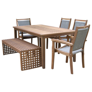 6-Piece Checkerboard Dining Set With Wicker Chairs
