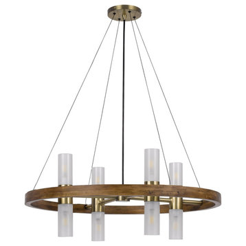 Benzara BM282184 Chandelier, Round Outer Frame, 4 Frosted Glass Shades, Brass