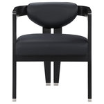 Meridian Furniture - Carlyle Faux Leather Upholstered Dining Chair, Black, Black Finish - Modernize the feel of your dining room with this Carlyle vegan leather dining chair. Paired with the table of your choice, this chair adds a sophisticated finish to the overall look of your space. The chair has a solid wood frame with a wire-brushed black finish for the utmost in elegant aesthetics. The soft black vegan leather upholstery feels soft and supple to the touch and offers long-wearing beauty without the maintenance requirements of the real thing.