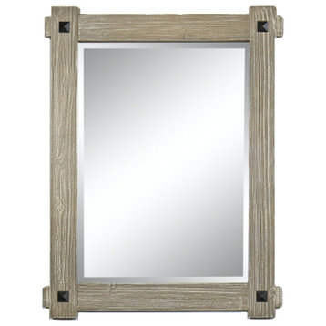 Rustic Wood Framed Mirror, 28"