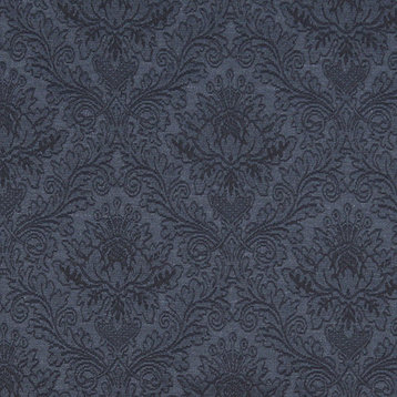 Blue Elegant Floral Woven Matelasse Upholstery Grade Fabric By The Yard