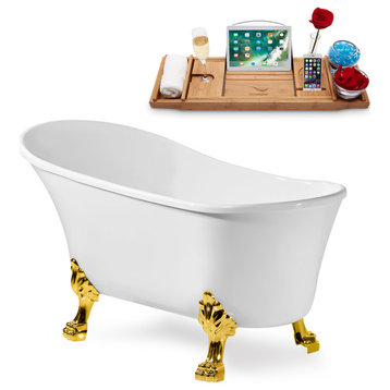 59" Streamline N347GLD-IN-WH Clawfoot Tub and Tray With Internal Drain