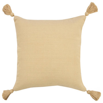 Solid Cotton Everyday Light Yellow 20" x 20" Throw Pillow With Tassels