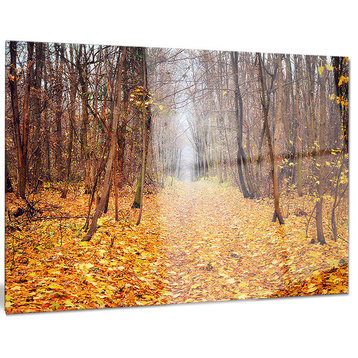 "Yellow Fallen Leaves in Morning" Photo Metal Wall Art, 28"x12"