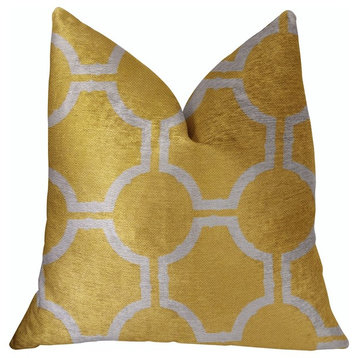 Honeycomb Yellow and Beige Luxury Throw Pillow, 12"x20"