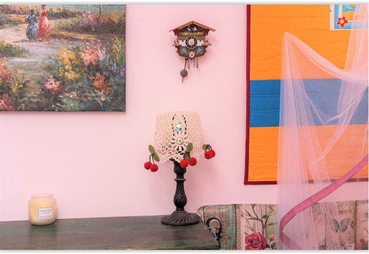 cherry hair-pins and swiss clock