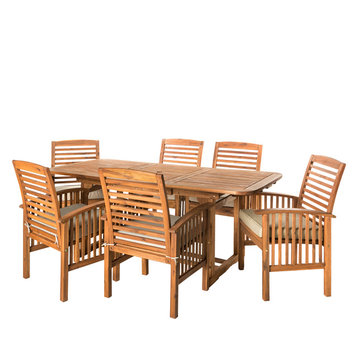 7-Piece Acacia Patio Dining Set With Cushions, Brown