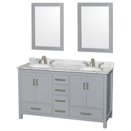 Wyndham Collection Sheffield 60" Wood Double Bathroom Vanity in Gray/White