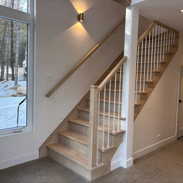 Modern Chalet Staircase & Loft Railing with Indoor Hammock Net