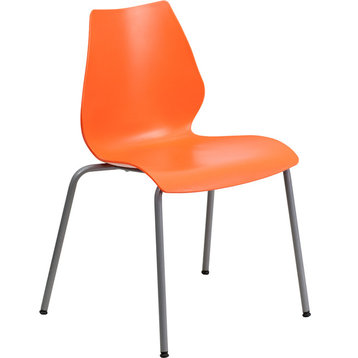 Hercules Series 770 Lb. Capacity Stack Chair, Lumbar Support, Silver, Orange