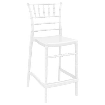Home Square Chiavari 25.5" Outdoor Counter Stool in Glossy White - Set of 2