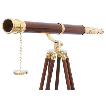 Floor Standing Brass- Wood Galileo Telescope 65''- Nautical Decor- Brass Telesc