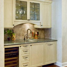 Cabinets next to fireplace