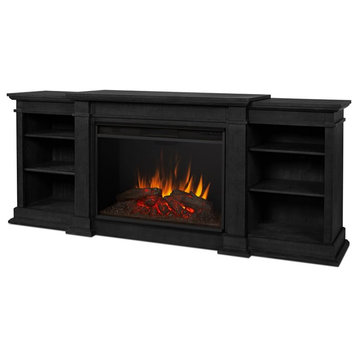 Real Flame Eliot 81" Traditional Wood Grand Electric Fireplace TV Stand in Black