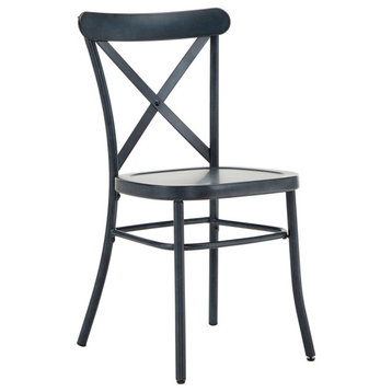 Haley Metal Dining Chairs, Set of 2, Antique Denim